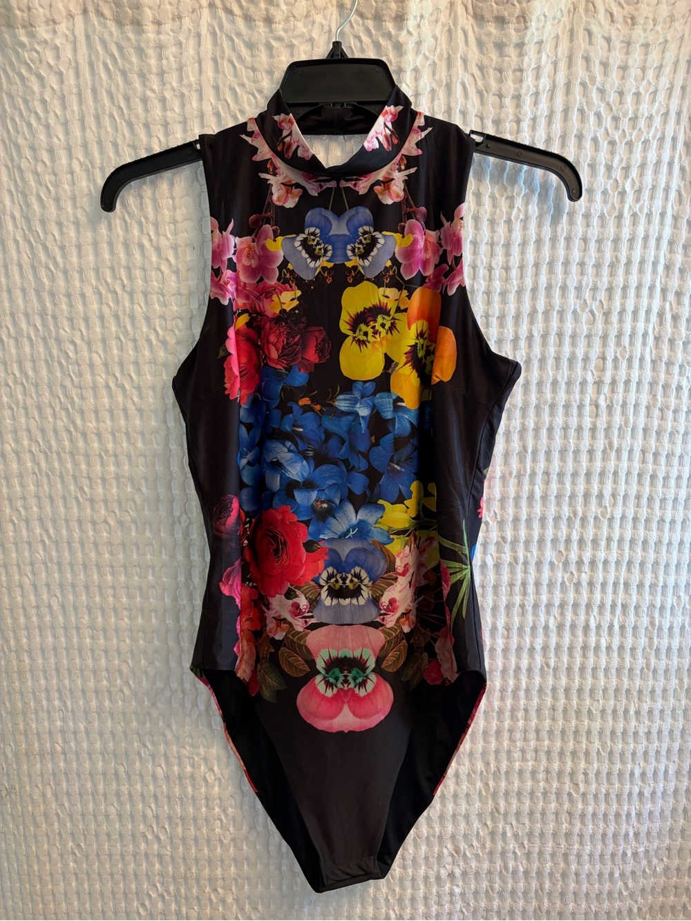 Desigual Black bodysuit with Red, Blue and Yellow Floral Print
